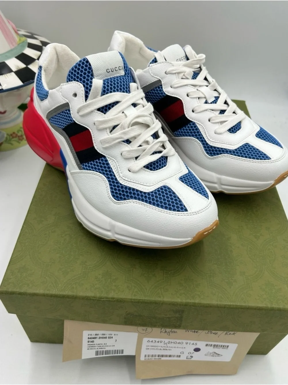Men's Gucci RYTHON red/ white/blue sneakers size 7 fits eight US made in Italy